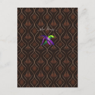 Elegant Brown Gold Art Deco Geometric Pattern Postcard