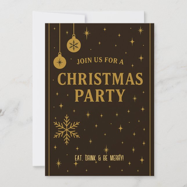 Elegant  Brown & Gold Christmas Party Invitations (Front)