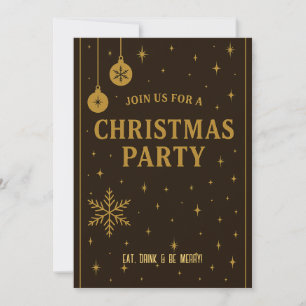 Elegant  Brown & Gold Christmas Party Invitations