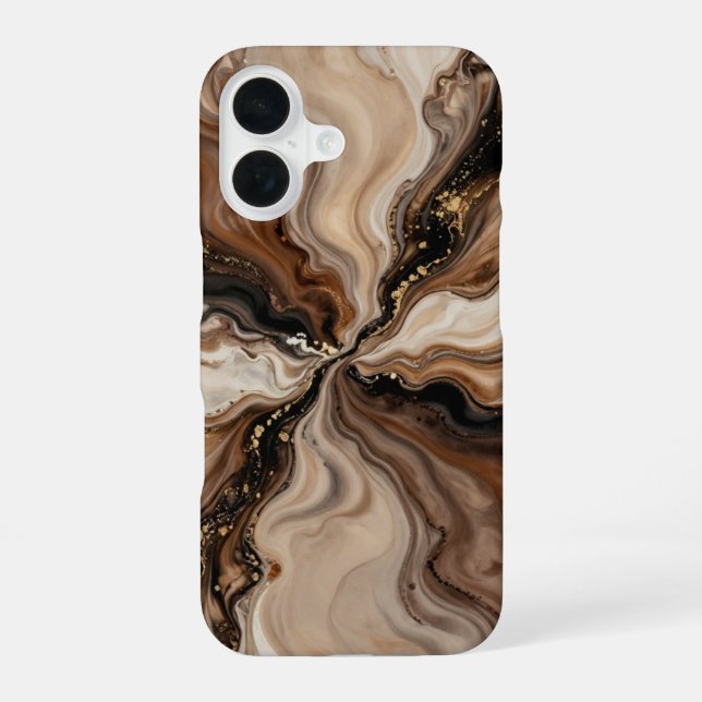 Elegant Brown & Gold Fluid Abstract Art iPhone 16 Case (Back)
