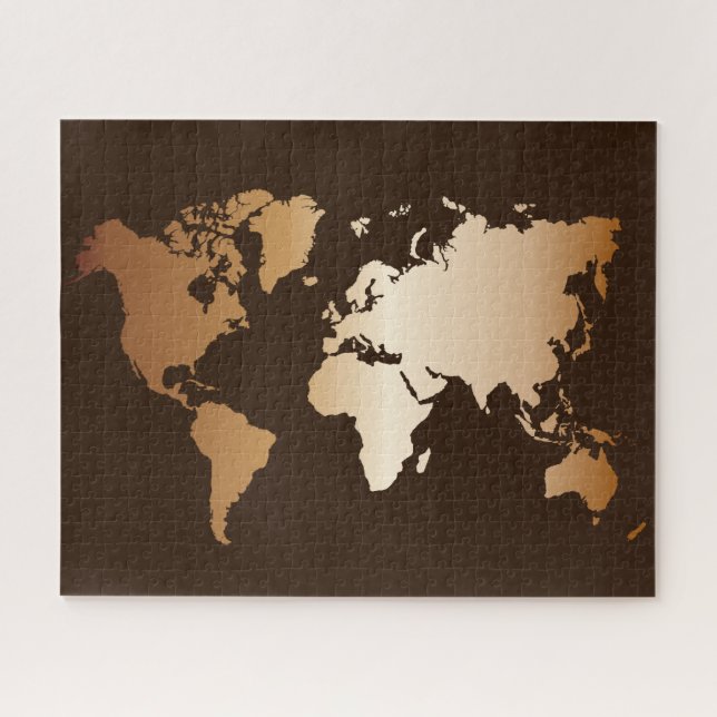 Elegant Brown & Gold Gradient World Map Travel  Jigsaw Puzzle (Horizontal)