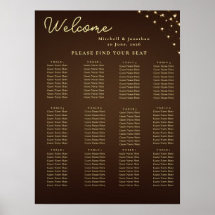 Elegant Brown & Gold Light Wedding Seating Chart
