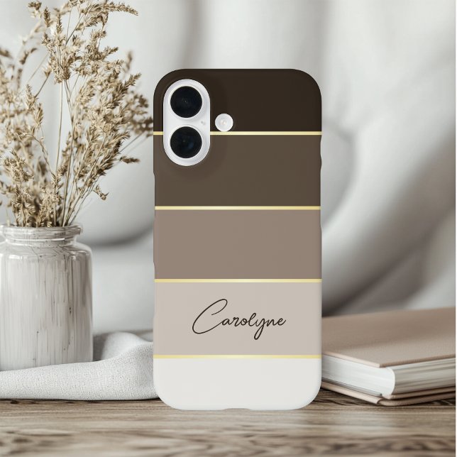 Elegant brown gold Personalised Colour Stripes Case-Mate iPhone Case (Creator Uploaded)
