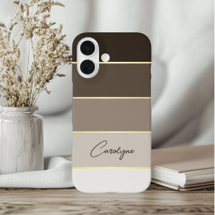 Elegant brown gold Personalized Color Stripes iPhone 16 Case