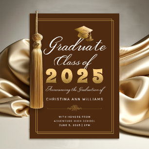 Elegant Brown Gold Script Class of 2025 Graduate Announcement