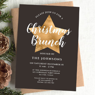 Elegant Brown Gold Star Christmas Brunch Invitation