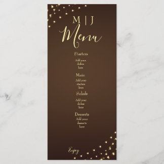 Elegant Brown & Gold String Lights Wedding Menu