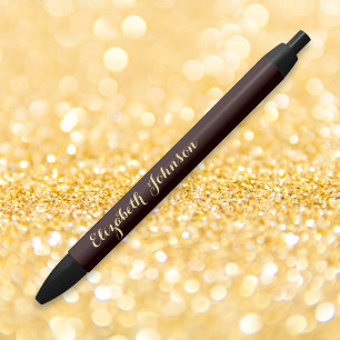 Elegant Brown Gold Stylish Name Office Business Black Ink Pen