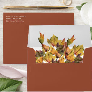 Elegant Brown Golden Yellow Autumn Foliage Wedding Envelope