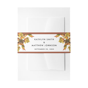 Elegant Brown Golden Yellow Autumn Foliage Wedding Invitation Belly Band
