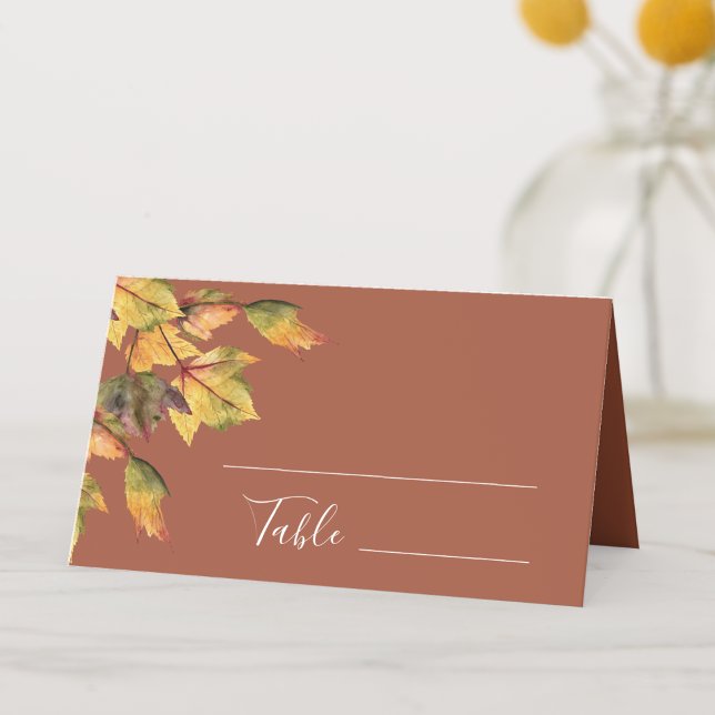 Elegant Brown Golden Yellow Autumn Foliage Wedding Place Card (Creator Uploaded)