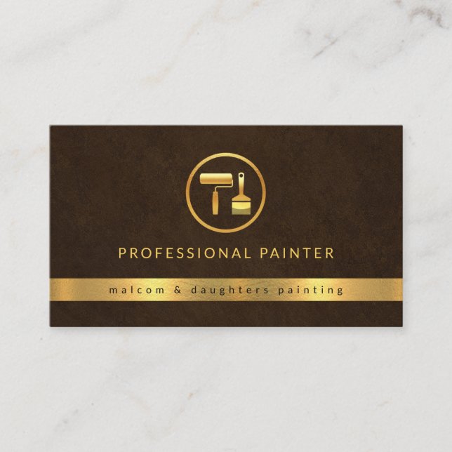 Elegant Brown Grunge Gold Paint Brush Business Card (Front)