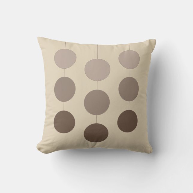 Elegant Brown Hanging Circles on Beige Throw Pillo Cushion (Front)