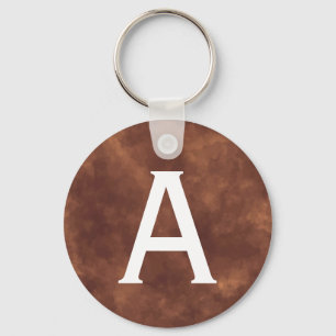 Elegant Brown Leather Watercolor Round Keychain wi