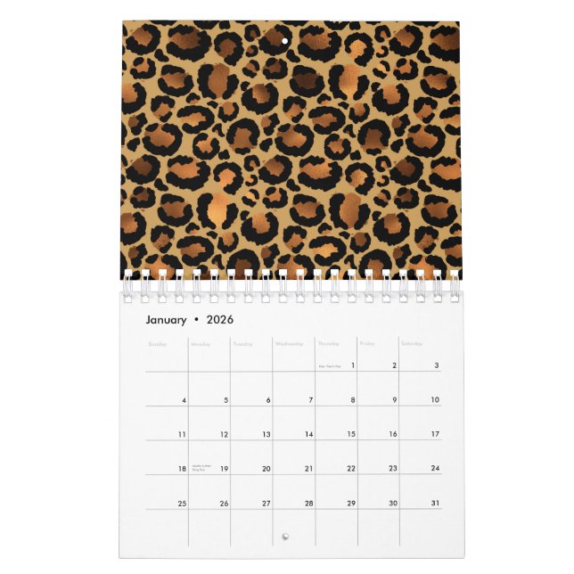 Elegant Brown Leopard Spots Wild Animal Glam Calendar (Jan 2026)
