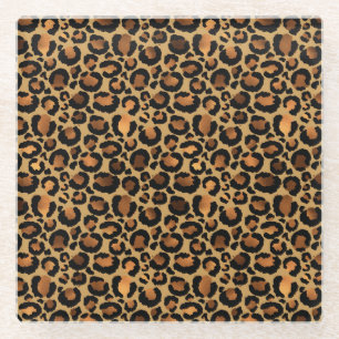 Elegant Brown Leopard Spots Wild Animal Glam Glass Coaster