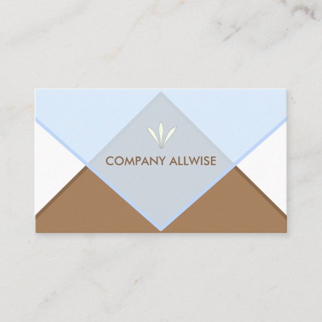 Elegant  Brown, Light Blue & White Branded Business Card (Front)