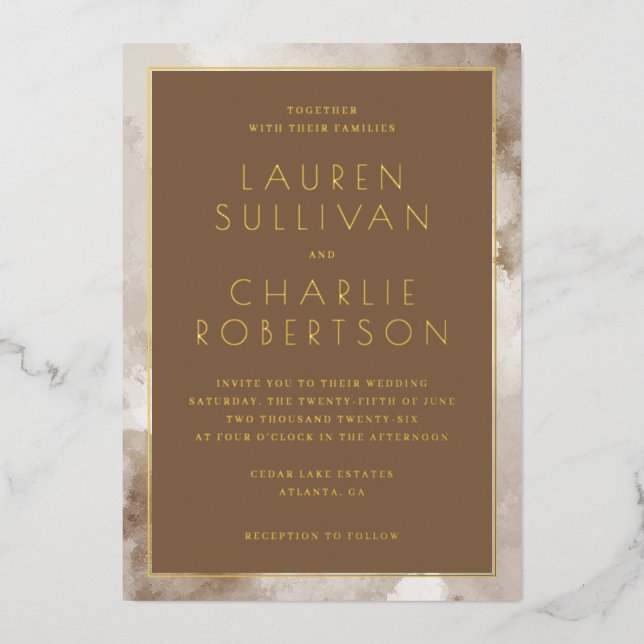 Elegant Brown Marbled Wedding Invitation (Front)