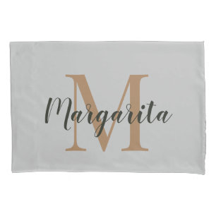 Elegant Brown Monogram Black Script  Pillowcase