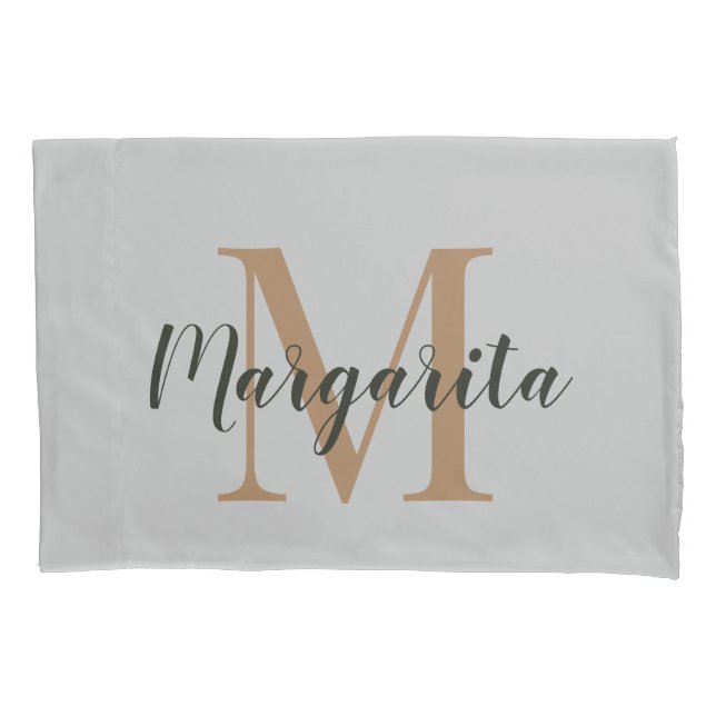 Elegant Brown Monogram Black Script  Pillowcase (Front)