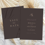 Elegant Brown Monogram Modern Minimalist Wedding Save The Date<br><div class="desc">Modern brown wedding save the date cards featuring bold monogram typography and minimalist design.</div>