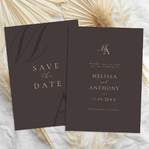 Elegant Brown Monogram Modern Minimalist Wedding Save The Date