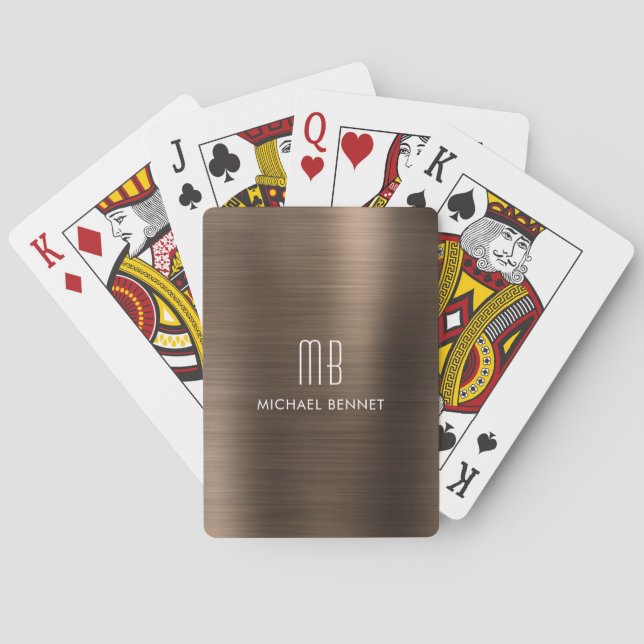 Elegant Brown Monogram Playing Cards (Back)