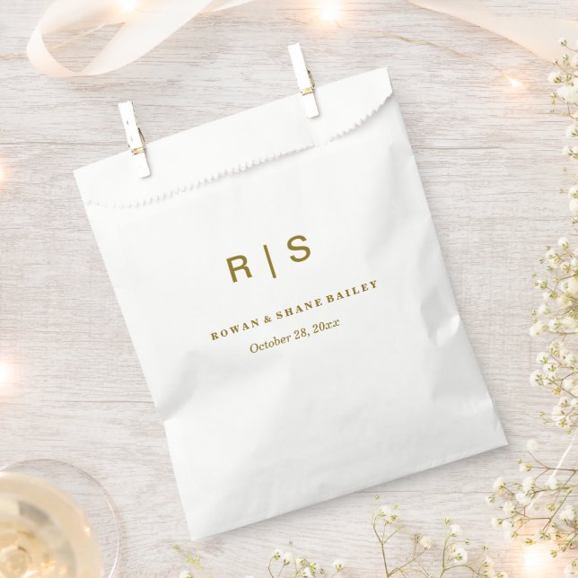 Elegant Brown Monogram Wedding Favour Bag (Clipped)