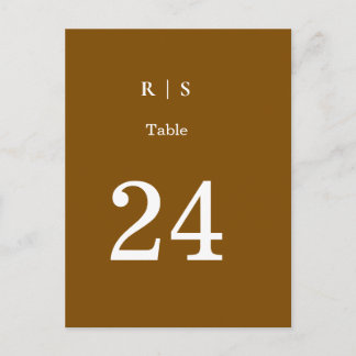 Elegant Brown Monogram Wedding Table Number Card