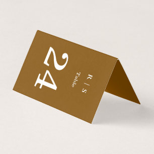 Elegant Brown Monogram Wedding Table Number Card
