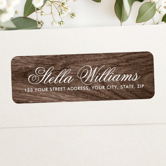 Elegant brown oak wood grain calligraphy script (Elegant brown oak wood grain calligraphy script label)