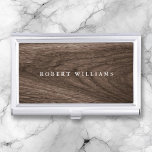 Elegant brown oak wood grain stylish business card holder<br><div class="desc">Elegant business card holder with your name printed on the front on a PRINTED brown oak wood background.</div>