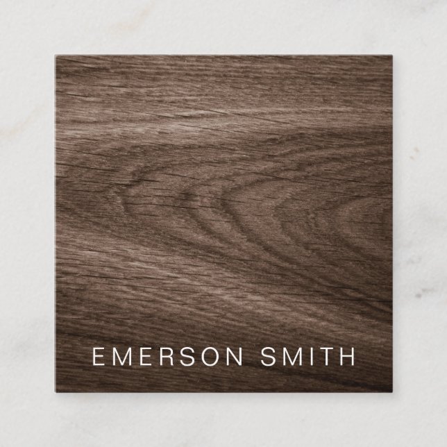 Elegant brown oak wood modern professional square business card (Front)