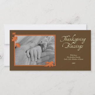 Elegant brown orange falling leaves Thanksgiving Holiday Card
