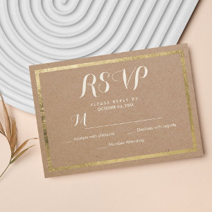 Elegant brown paper faux gold modern RSVP Card