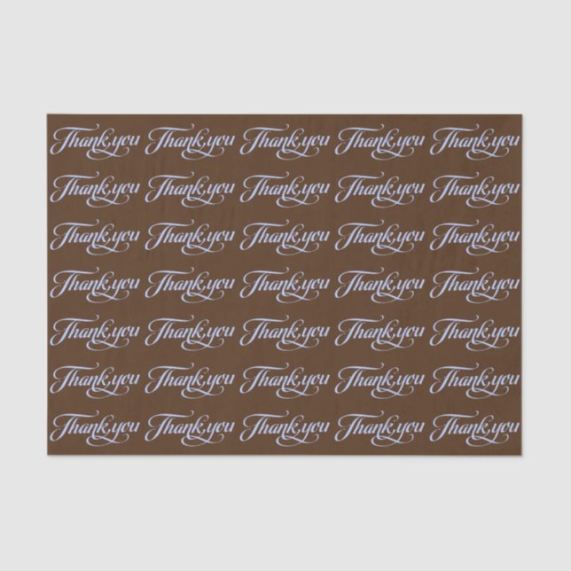 Elegant Brown & Pastel Blue Thank You Pattern Tissue Paper (Front)