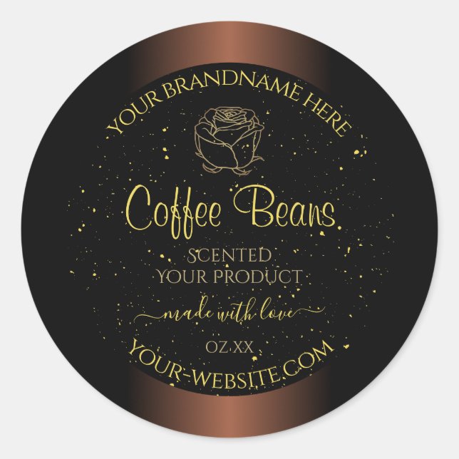 Elegant Brown Product Label Gold Soft Glitter Rose (Front)
