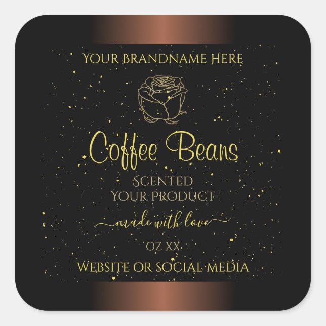 Elegant Brown Product Label Gold Soft Glitter Rose (Front)