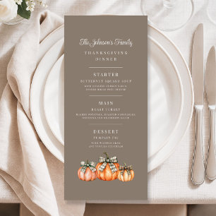 Elegant Brown Pumpkins Thanksgiving Menu