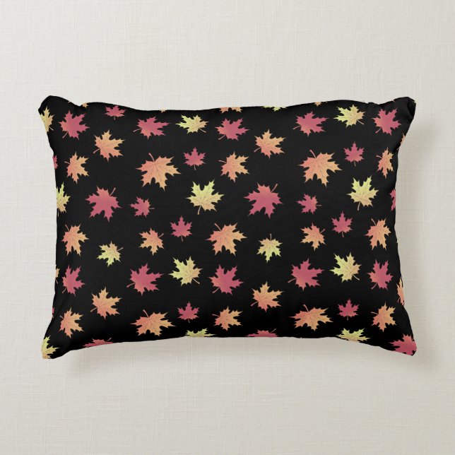 Elegant Brown Red Autumn Leaves Pattern | Decorative Cushion (Front)