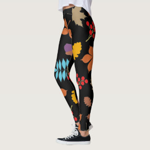 Elegant Brown Red Autumn Leaves Pattern   Leggings