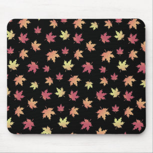 Elegant Brown Red Autumn Leaves Pattern Mouse Mat