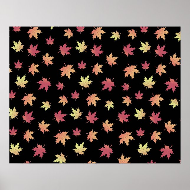 Elegant Brown Red Autumn Leaves Pattern | Poster (Front)