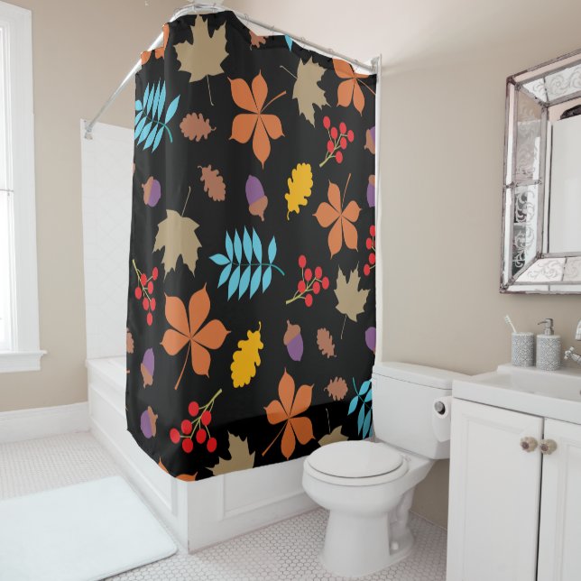 Elegant Brown Red Autumn Leaves Pattern | Shower Curtain (In Situ)