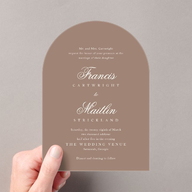 Elegant Brown Romantic Wedding Acrylic Invitations (Insitu (Handheld))