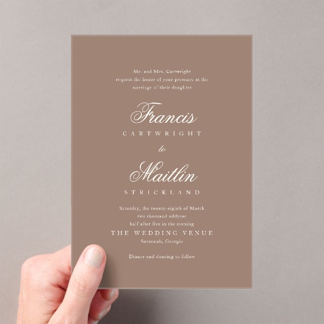 Elegant Brown Romantic Wedding Acrylic Invitations (Insitu (Handheld))