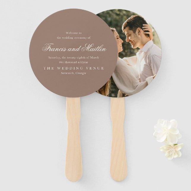 Elegant Brown Romantic Wedding Hand Fan (Front and Back)