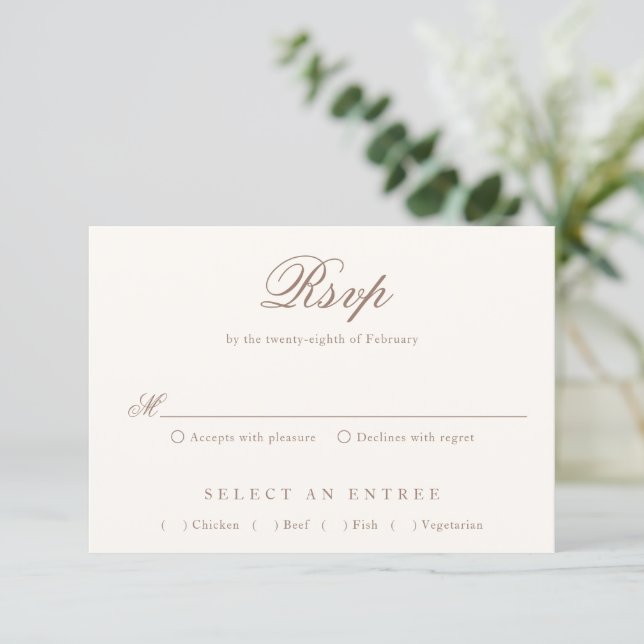 Elegant Brown Romantic Wedding RSVP Card (Standing Front)