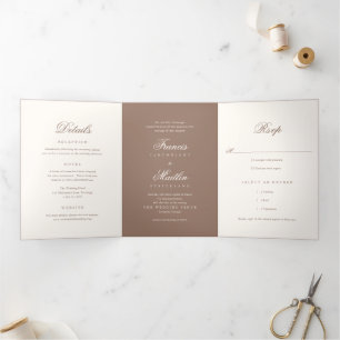Elegant Brown Romantic Wedding Tri-Fold Invitation
