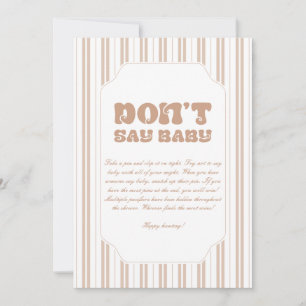 Elegant Brown Striped Don't Say Baby Shower Game Invitation